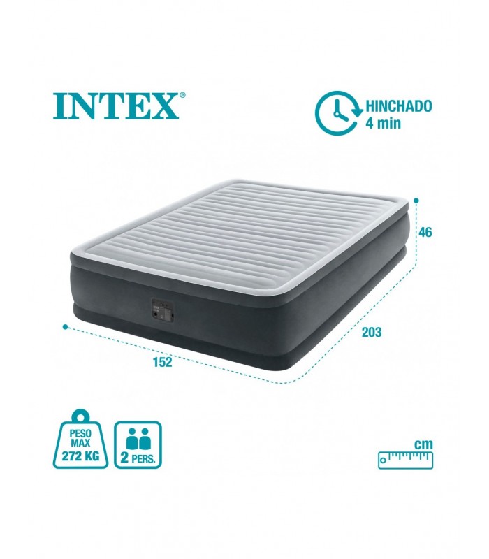 COLCHÓN INFLABLE QUEEN 152X203X46 CM INTEX DURA-BEAM DELUXE CON BOMBA INTEGRADA