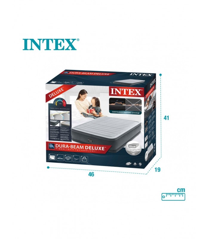 COLCHÓN INFLABLE QUEEN 152X203X46 CM INTEX DURA-BEAM DELUXE CON BOMBA INTEGRADA