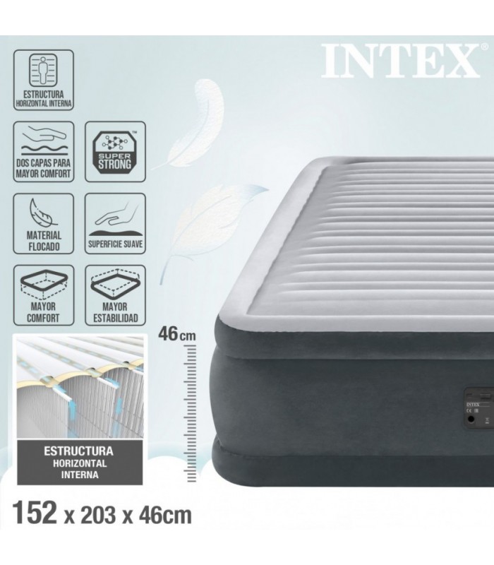 COLCHÓN INFLABLE QUEEN 152X203X46 CM INTEX DURA-BEAM DELUXE CON BOMBA INTEGRADA