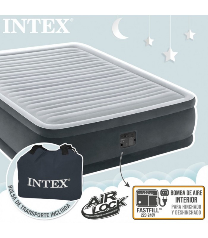 COLCHÓN INFLABLE QUEEN 152X203X46 CM INTEX DURA-BEAM DELUXE CON BOMBA INTEGRADA