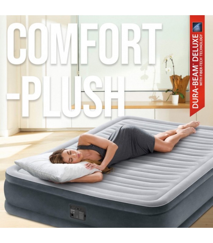 COLCHÓN INFLABLE QUEEN 152X203X46 CM INTEX DURA-BEAM DELUXE CON BOMBA INTEGRADA