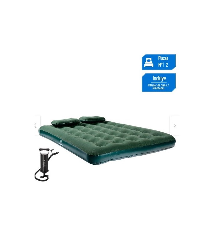 COLCHÓN INFLABLE 2 PLAZAS KLIMBER VERDE + ALMOHADAS + INFLADOR
