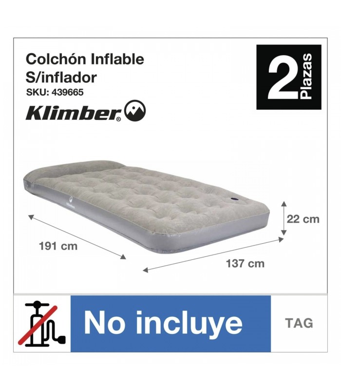 Colchón inflable 2 plazas Marca Klimber