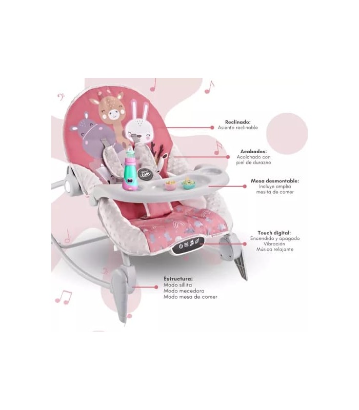Silla Mecedora Bouncer Baby Cam Táctil Mesa Comer Rosa