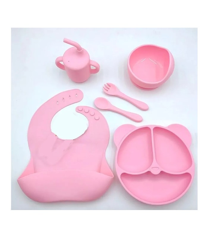 Set De Alimentación Para Bebe 6 Piezas, Platos De Silicona(ROSADO)