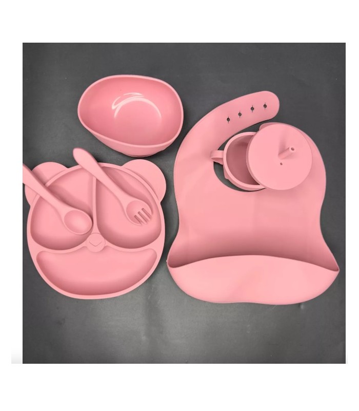Set De Alimentación Para Bebe 6 Piezas, Platos De Silicona(ROSADO)