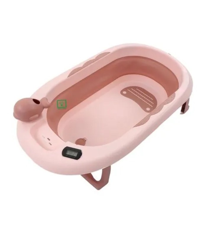 Bañera  Plegable Ballenita Con Termómetro Rosado