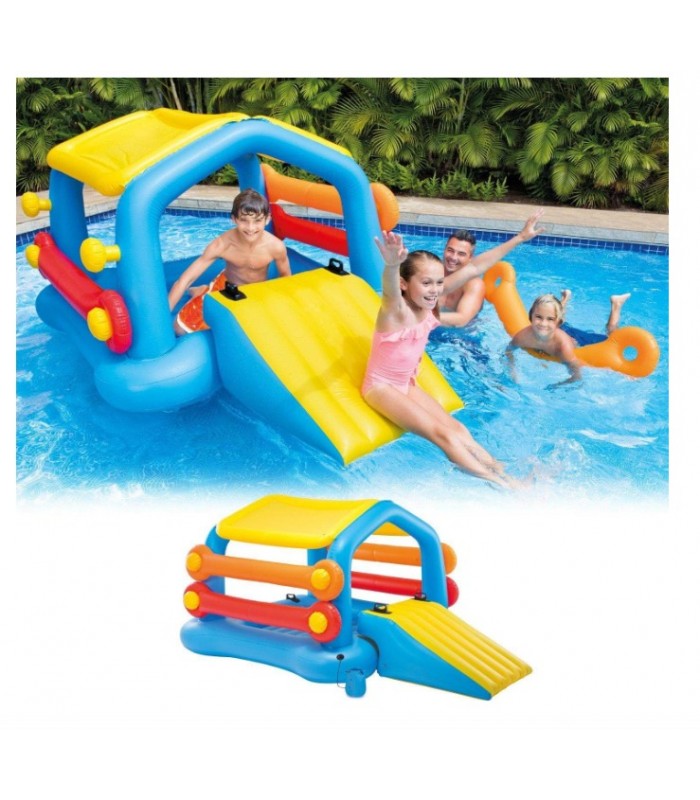 Isla inflable Intex con tobogán y flotadores para piscinas o jardines