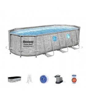 Piscina estructural ovalada Bestway 56716 con capacidad de 13430 litros de 5.49m de largo x 2.74m de ancho x 1.22m de alto