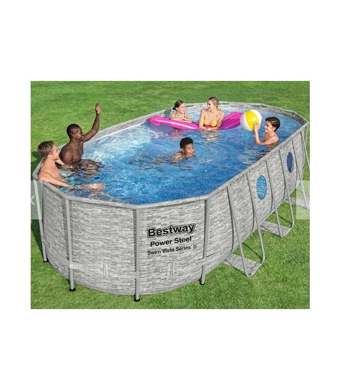 Piscina estructural ovalada Bestway 56716 con capacidad de 13430 litros de 5.49m de largo x 2.74m de ancho x 1.22m de alto