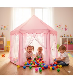 Carpa Castillo armable modelo Princesa tul - Rosado 132 x 140 CM