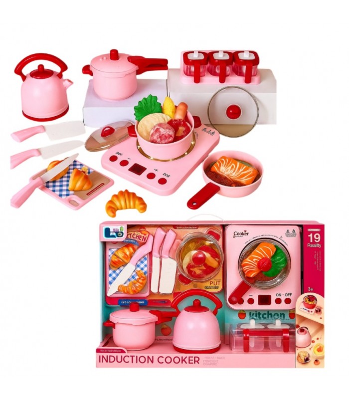 Set cocina rosa con sonido 19 piezas induction cooker