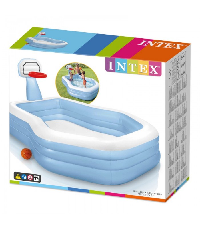 INTEX - Piscina inflable infantil con basquet 188x257x130